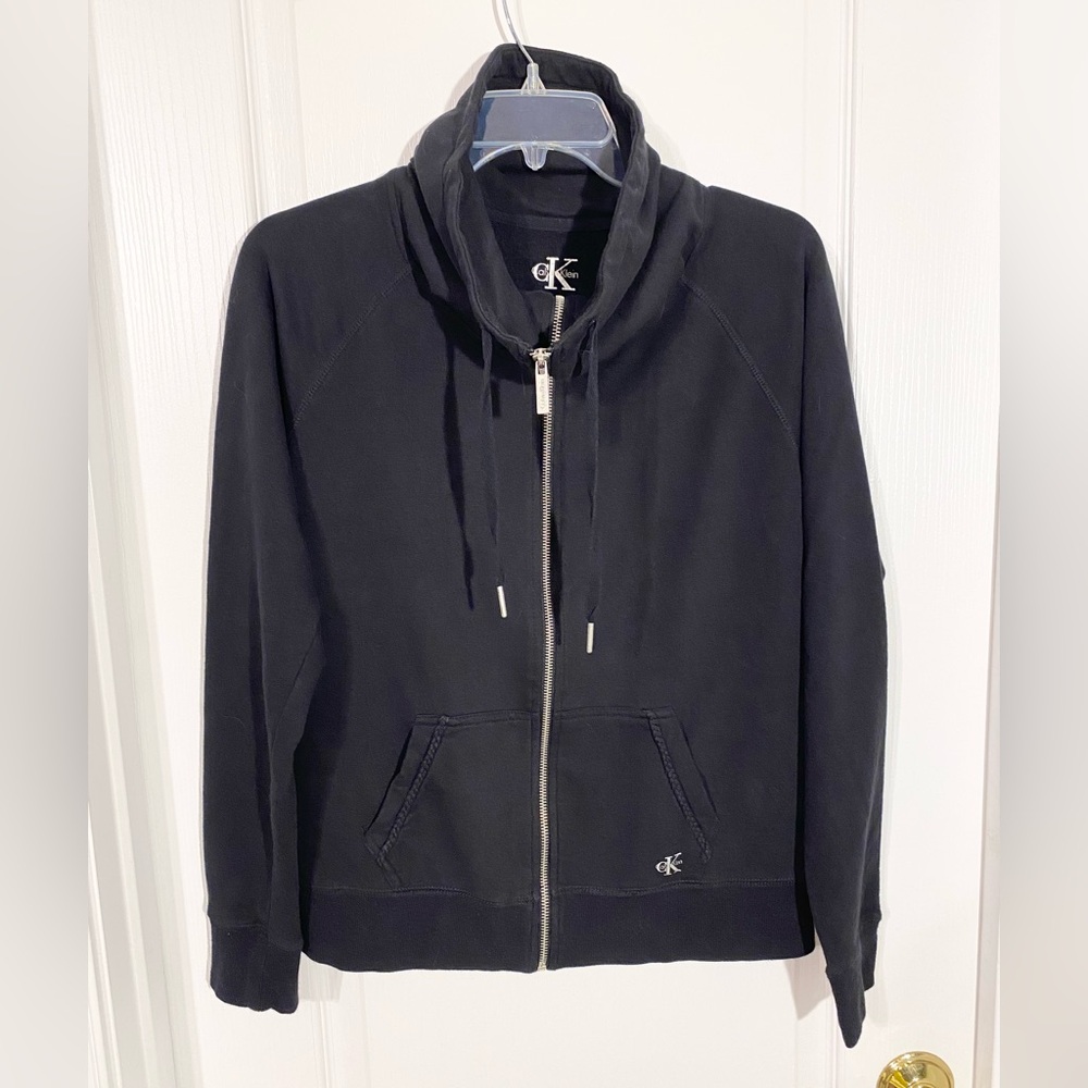 Y2K 2 Pc CK Calvin Klein Knit Tracksuit Jacket & Capri Pants Vintage Black Med